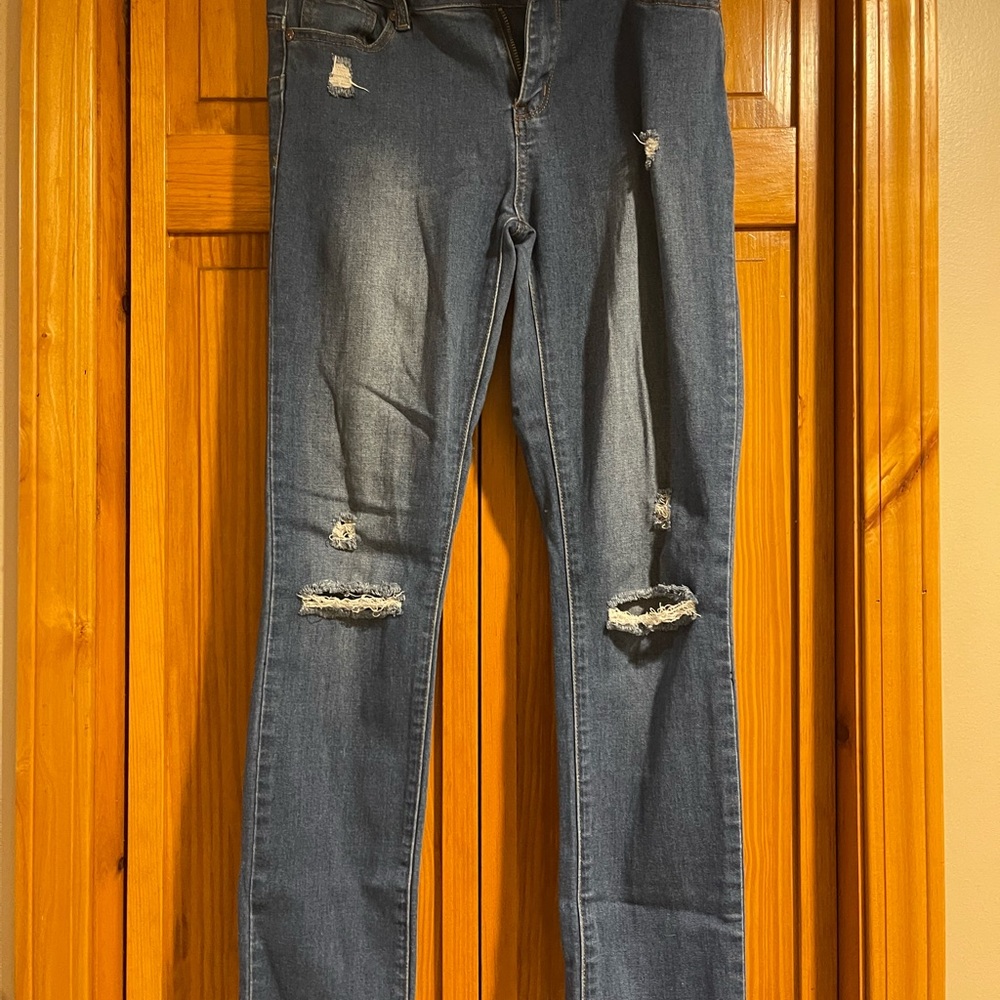 Wax Jean Distressed Skinny Jeans - Blue